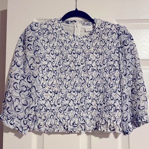 Aritzia Wilfred Tempest Blouse Cropped Chiffon Smocked Blouse